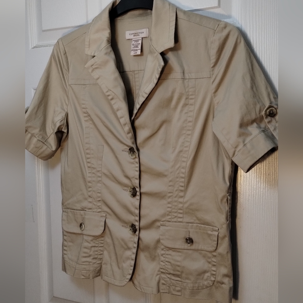 Women's Tan Khaki Short Sleeve Fitted Jacket/Top